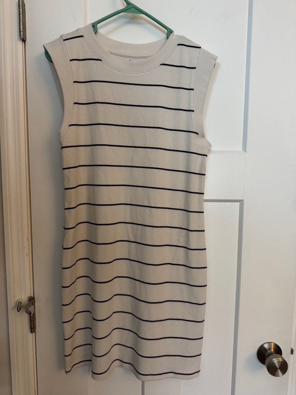 a new day Cream and Navy Striped Sleeveless Knit Mini Dress